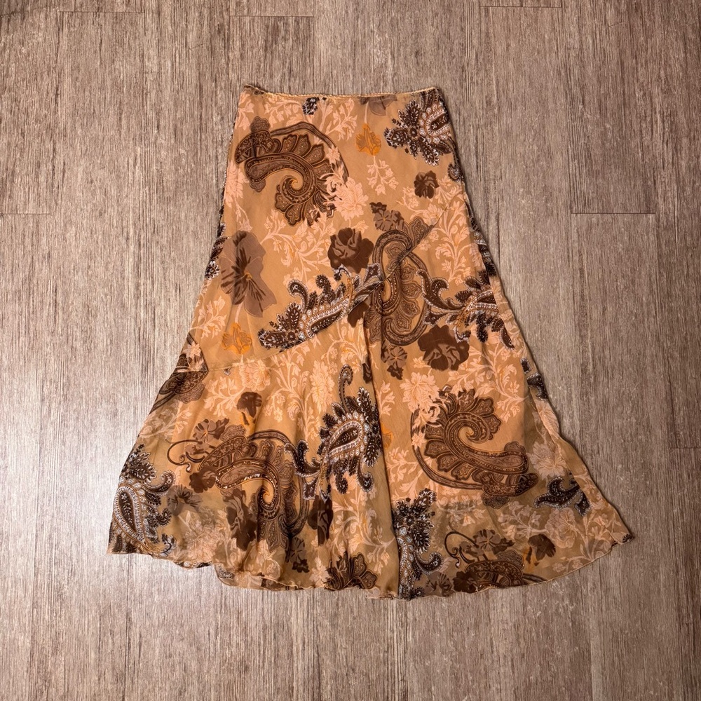 ✨VINTAGE✨ Y2K Metro Wear Brown Beige Paisley Midi Skirt
